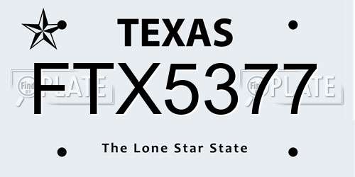 FTX5377 Texas License Plate