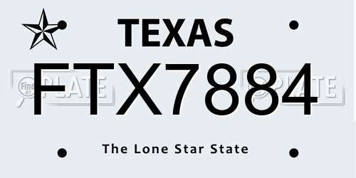 FTX7884 Texas License Plate