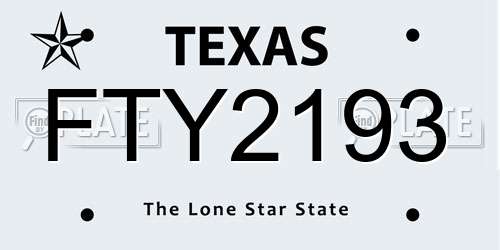 FTY2193 Texas License Plate