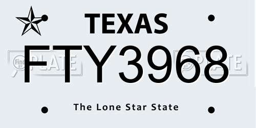 FTY3968 Texas License Plate