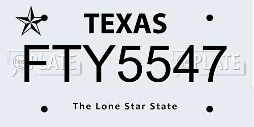 FTY5547 Texas License Plate