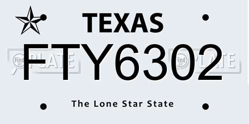 FTY6302 Texas License Plate