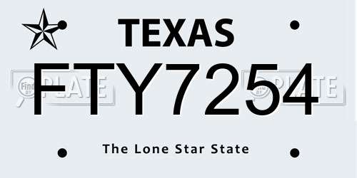 FTY7254 Texas License Plate