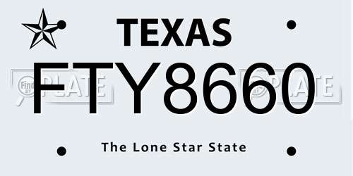 FTY8660 Texas License Plate