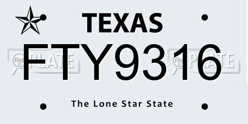FTY9316 Texas License Plate