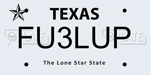 FU3LUP Texas License Plate