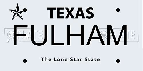 FULHAM Texas License Plate