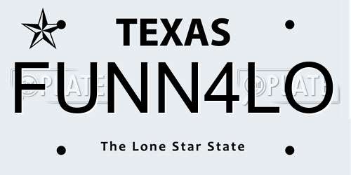 FUNN4LO Texas License Plate