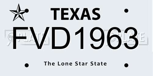 FVD1963 Texas License Plate
