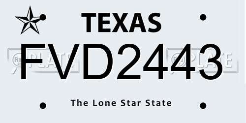 FVD2443 Texas License Plate