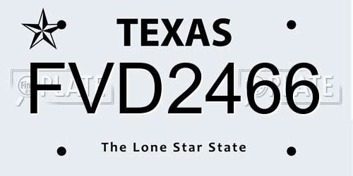 FVD2466 Texas License Plate