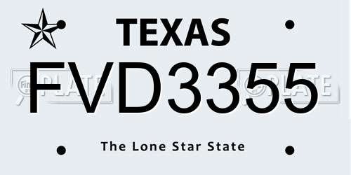FVD3355 Texas License Plate