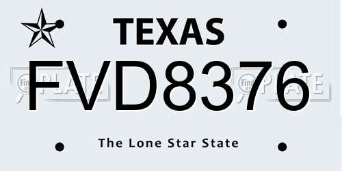 FVD8376 Texas License Plate