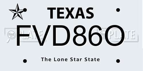 FVD86O Texas License Plate