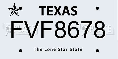 FVF8678 Texas License Plate