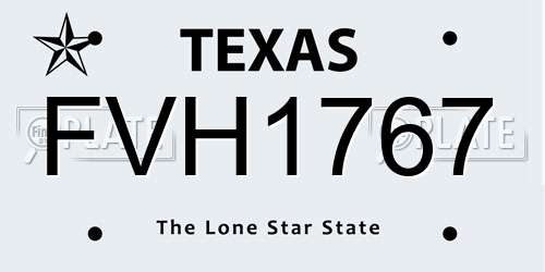 FVH1767 Texas License Plate