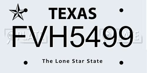 FVH5499 Texas License Plate