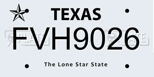FVH9026 Texas License Plate