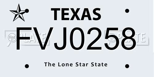 FVJ0258 Texas License Plate