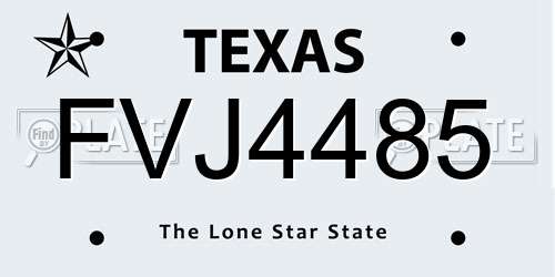 FVJ4485 Texas License Plate