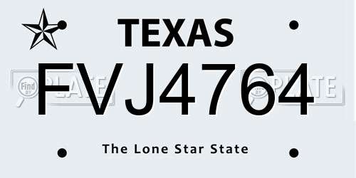 FVJ4764 Texas License Plate