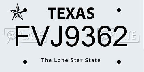 FVJ9362 Texas License Plate