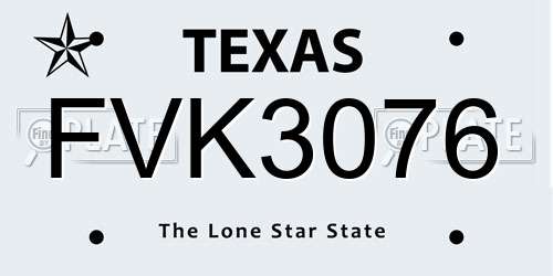 FVK3076 Texas License Plate