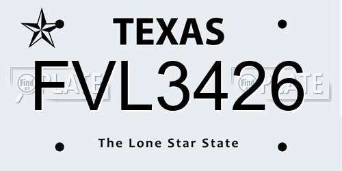 FVL3426 Texas License Plate