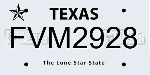 FVM2928 Texas License Plate