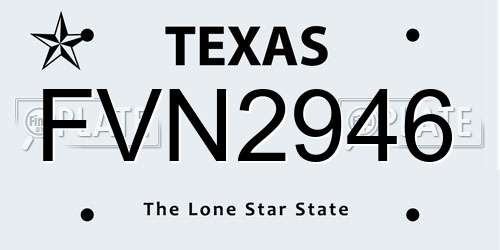 FVN2946 Texas License Plate