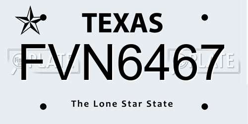FVN6467 Texas License Plate