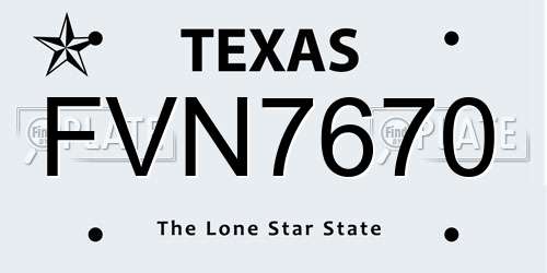 FVN7670 Texas License Plate