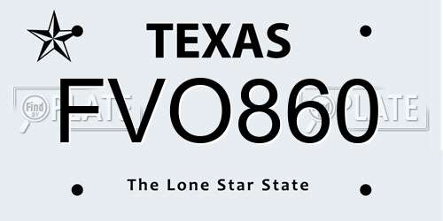 FVO860 Texas License Plate