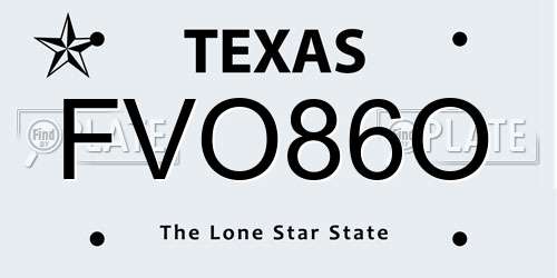 FVO86O Texas License Plate