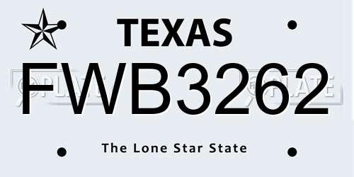 FWB3262 Texas License Plate