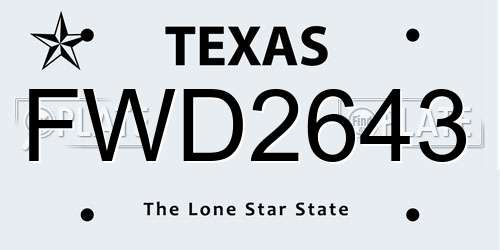 FWD2643 Texas License Plate
