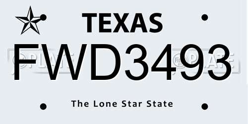 FWD3493 Texas License Plate