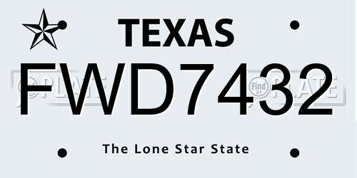 FWD7432 Texas License Plate