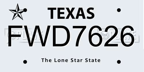 FWD7626 Texas License Plate
