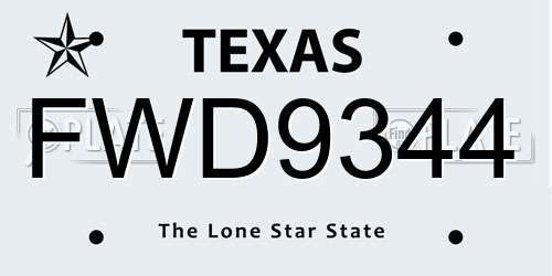 FWD9344 Texas License Plate