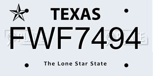 FWF7494 Texas License Plate