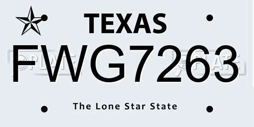 FWG7263 Texas License Plate