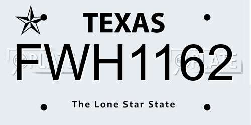 FWH1162 Texas License Plate