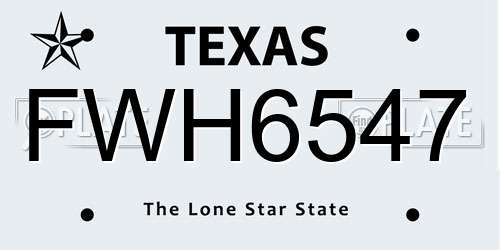 FWH6547 Texas License Plate