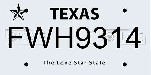 FWH9314 Texas License Plate