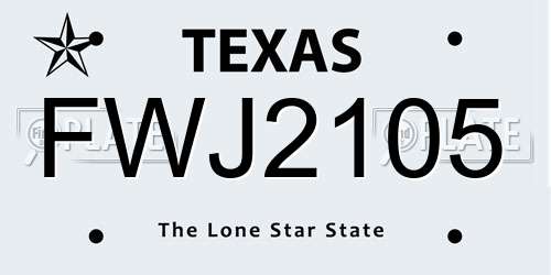 FWJ2105 Texas License Plate