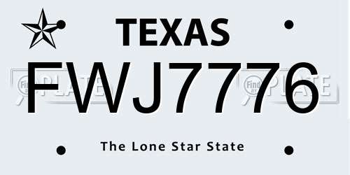 FWJ7776 Texas License Plate