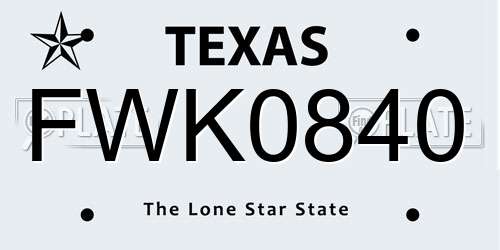 FWK0840 Texas License Plate