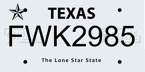 FWK2985 Texas License Plate