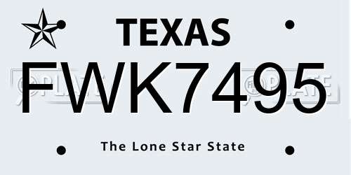 FWK7495 Texas License Plate